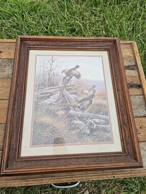 VTG Gregory Messier "Pheasants in Flight" Framed Matted Wildlife Art Print 20x17